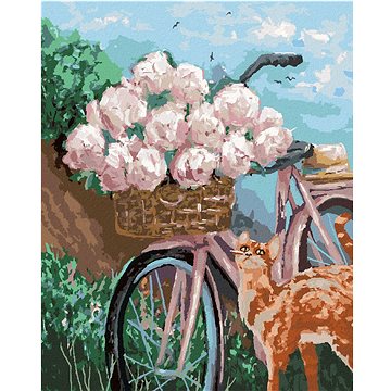 

Pivoňky v košíku na kole, 40×50 cm, bez rámu a bez vypnutí plátna