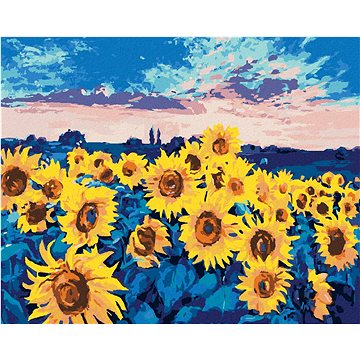 

Slunečnice na poli, 40×50 cm, vypnuté plátno na rám