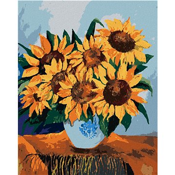 

Slunečnice na ubrusu, 40×50 cm, vypnuté plátno na rám