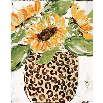 

Slunečnice v leopardí váze (Haley Bush), 40×50 cm, vypnuté plátno na rám