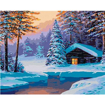 

Srub v zasněženém lese, 40×50 cm, bez rámu a bez vypnutí plátna