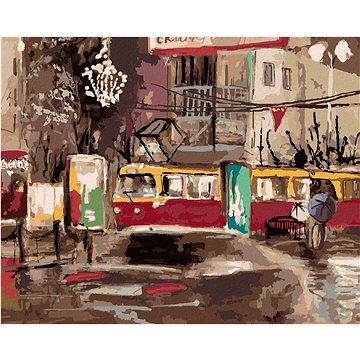 

Tramvaj projíždějící nočním městem, 80×100 cm, bez rámu a bez vypnutí plátna
