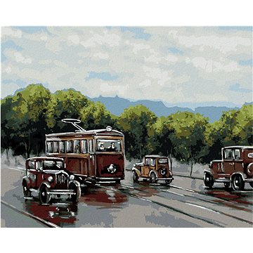 

Tramvaj s auty, 40×50 cm, vypnuté plátno na rám