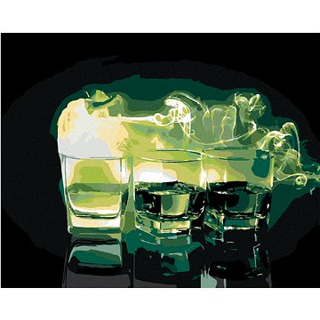 

Tři sklenice zeleného absinthu, 80×100 cm, vypnuté plátno na rám
