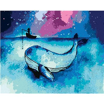 

Velryba a rybář na loďce, 40×50 cm, bez rámu a bez vypnutí plátna