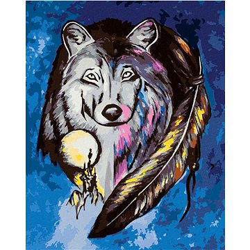 

Vlk s amuletovým peřím, 40×50 cm, bez rámu a bez vypnutí plátna