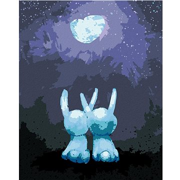 

Zamilování králičci koukající na zářicí měsíc, 40×50 cm, bez rámu a bez vypnutí plátna