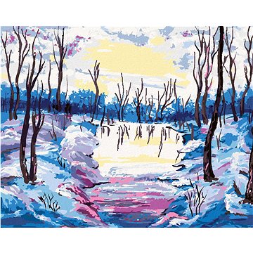 

Zimní les s výhledem na řeku, 80×100 cm, vypnuté plátno na rám