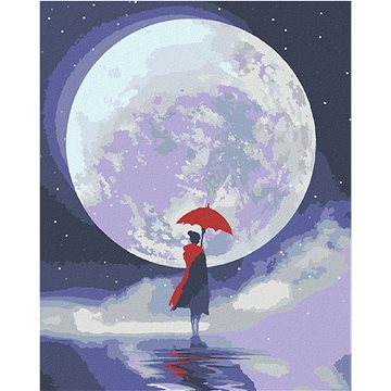 

Žena stojící s deštníkem proti úplňku, 80×100 cm, bez rámu a bez vypnutí plátna