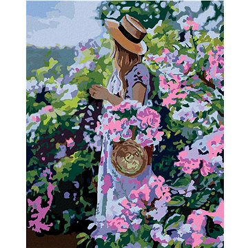 

Žena v klobouku u květin, 80×100 cm, vypnuté plátno na rám