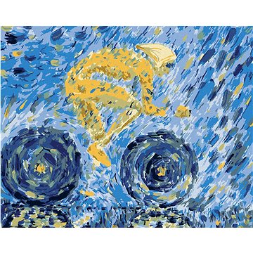 

Žlutý cyklista na modrém pozadí, 40×50 cm, vypnuté plátno na rám