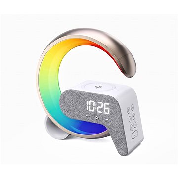 IMMAX LED relaxační lampička FLAMINGO s QI nabíjením, budík, RGB, USB výstup, zlatá