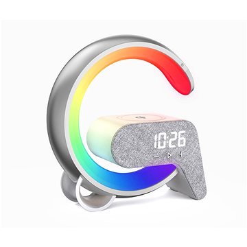 

IMMAX LED relaxační lampička FLAMINGO s QI nabíjením, budík, RGB, USB výstup, stříbrná