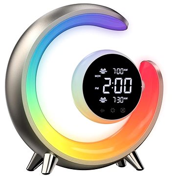 

IMMAX LED noční lampička, budík PEACOCK s hodinami, RGB světlem a USB portem, zlatá