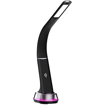 IMMAX LED stolní lampička Corella s Qi nabíjením černá se stříbrnými prvky, RGB podsvícení