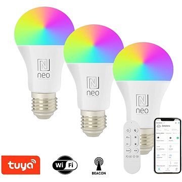 

IMMAX NEO LITE 3x Smart žárovka LED E27 9W RGB+CCT, stmívatelná, WiFi, Beacon, DO