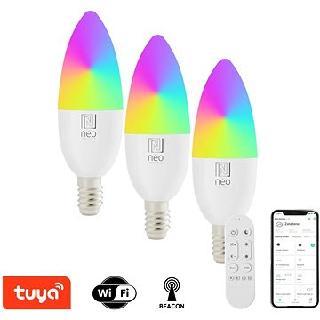 

IMMAX NEO LITE 3x Smart žárovka LED E14 6W RGB+CCT, stmívatelná, WiFi, Beacon, DO