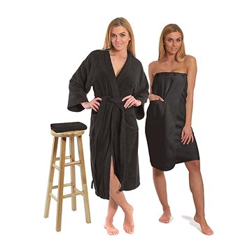 

Interkontakt Sada Black Chocolate: župan KIMONO + dámský saunový kilt + osuška Velikost županu XXL
