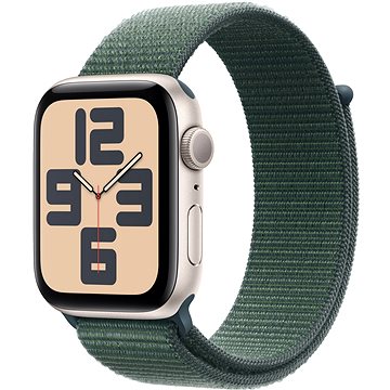 

Apple Watch SE 44mm Hvězdně bílý hliník s jezerně zeleným sportovním řemínkem