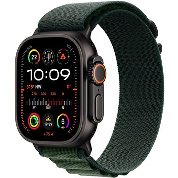 

Apple Watch Ultra 2 49mm Černý titan s tmavě zeleným alpským tahem - Small