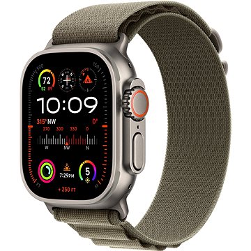 

Apple Watch Ultra 2 49mm titanové pouzdro s olivovým alpským tahem - Medium