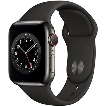 Apple Watch Series 6 44mm Cellular Grafitově šedý nerez s černým sportovním řemínkem - Chytré hodinky