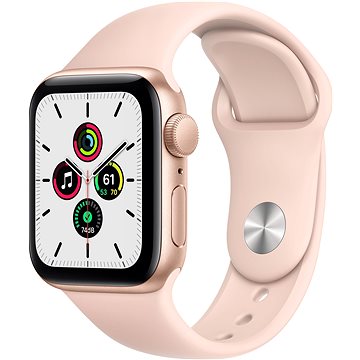 Apple Watch SE 44mm Zlatý hliník s Pískově růžovým sportovním řemínkem - Chytré hodinky
