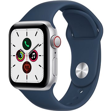 Apple Watch SE 40mm Cellular Stříbrný hliník s hlubokomořsky modrým sportovním řemínkem - Chytré hodinky