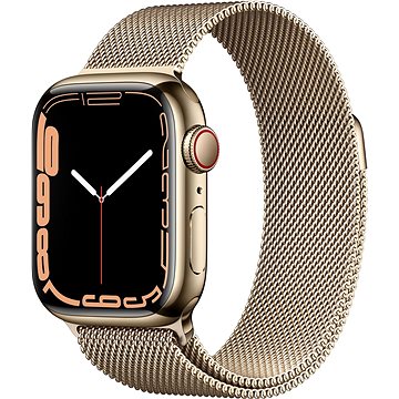 Apple Watch Series 7 41mm Cellular Zlatý nerez se zlatým milánským tahem - Chytré hodinky