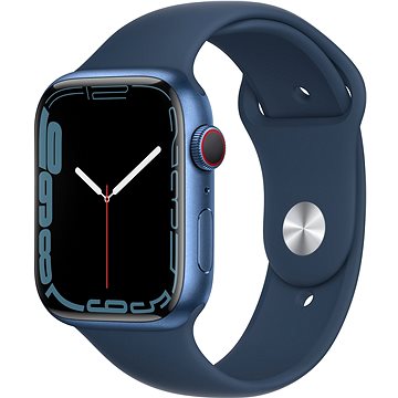 Apple Watch Series 7 45mm Cellular Modrý hliník s hlubokomořsky modrým sportovním řemínkem - Chytré hodinky