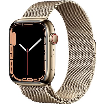 Apple Watch Series 7 45mm Cellular Zlatý nerez se zlatým milánským tahem - Chytré hodinky