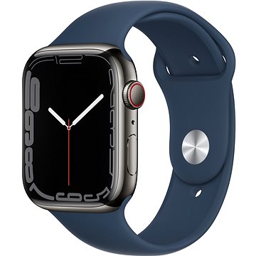 

Apple Watch Series 7 45mm Cellular Grafitový nerez s hlubokomořsky modrým sportovním řemínkem