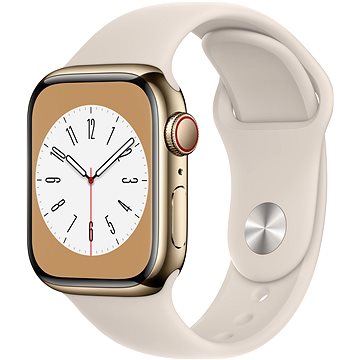 Apple Watch Series 8 41mm Cellular Zlatý nerez s hvězdně bílým sportovním řemínkem - Chytré hodinky
