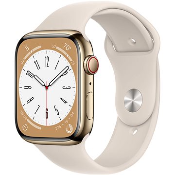 

Apple Watch Series 8 45mm Cellular Zlatý nerez s hvězdně bílým sportovním řemínkem