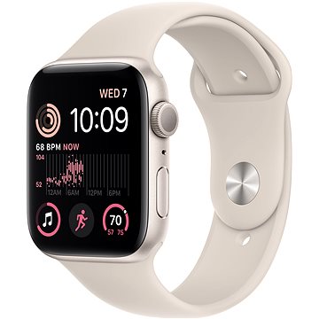 Apple Watch SE (2022) 44mm Hvězdně bílý hliník s hvězdně bílým sportovním řemínkem - Chytré hodinky