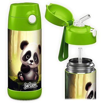 

Jarlson Dětská nerezová termoláhev s brčkem CHARLI Panda 350 ml