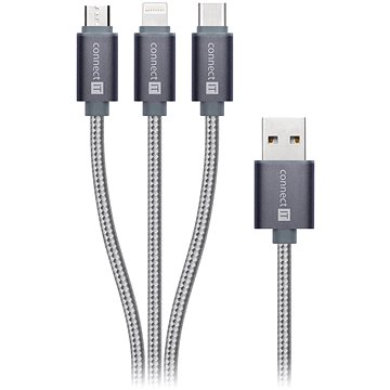 CONNECT IT Wirez 3v1, 1.2 m, stříbrný - Napájecí kabel