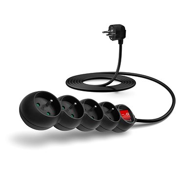 CONNECT IT prodlužovací kabel 230 V, 4 zásuvky, 3 m, s vypínačem, černý