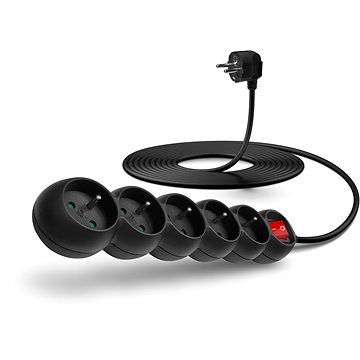 CONNECT IT prodlužovací 230V, 5 zásuvek + vypínač, 5m, černý