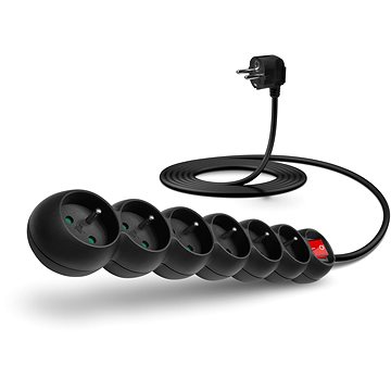 CONNECT IT prodlužovací 230V, 6 zásuvek + vypínač, 3m, černý