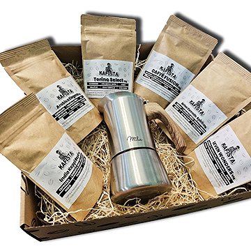 Kafista Balíček kávy s moka konvičkou, ochutnávka kvalitních směsí z Itálie 6 × 50 g (300 g)