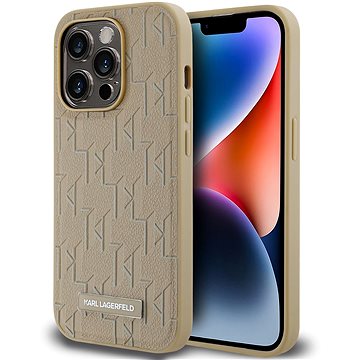 

Karl Lagerfeld PU Leather Monogram Metal Logo MagSafe Zadní Kryt pro iPhone 15 Pro Max Beige