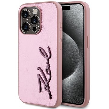 

Karl Lagerfeld Wrinkled PU Signature Logo Zadní Kryt pro iPhone 15 Pro Pink