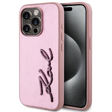 

Karl Lagerfeld Wrinkled PU Signature Logo Zadní Kryt pro iPhone 15 Pro Max Pink