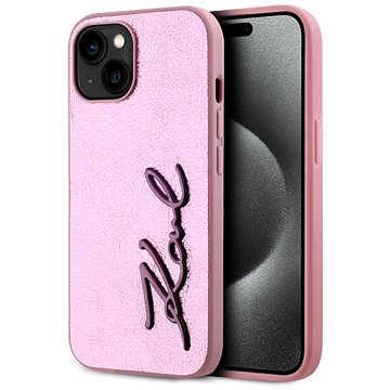 

Karl Lagerfeld Wrinkled PU Signature Logo Zadní Kryt pro iPhone 15 Pink