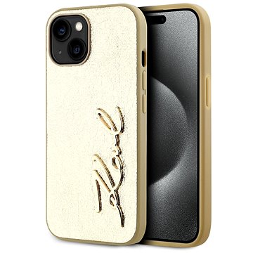 

Karl Lagerfeld Wrinkled PU Signature Logo Zadní Kryt pro iPhone 15 Gold