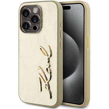 

Karl Lagerfeld Wrinkled PU Signature Logo Zadní Kryt pro iPhone 15 Pro Gold