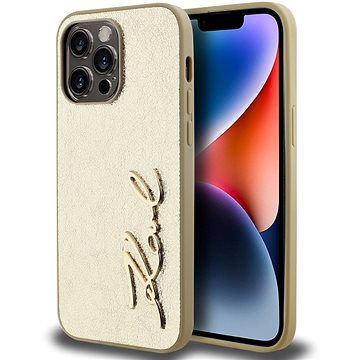 

Karl Lagerfeld Wrinkled PU Signature Logo Zadní Kryt pro iPhone 14 Pro Max Gold