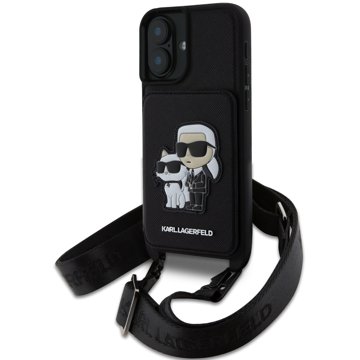 

Karl Lagerfeld Saffiano Crossbody Popruh Karl and Choupette Kryt pro iPhone 16 Black