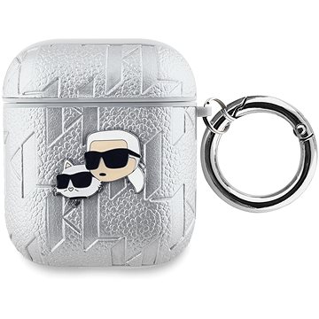 

Karl Lagerfeld PU Embossed Karl and Choupette Heads Pouzdro pro AirPods 1/2 Silver